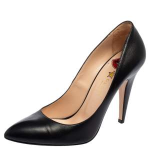 Pre Owned Gucci Black Leather Pointed-Toe Pumps Size 41