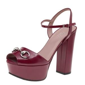 مملوكة مسبقًا صندل غوتشي كلودي هورسبيت جلد أحمر نعل سميك مقاس 36