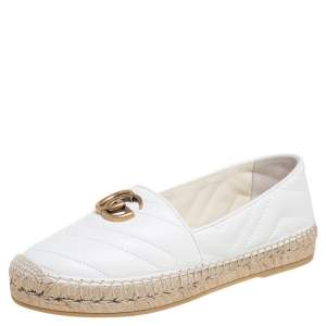 Gucci White  Leather GG Marmont Espadrille Flats Size 37.5