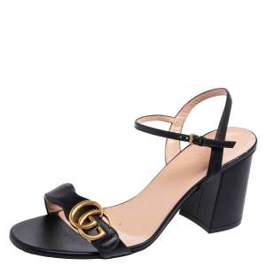 Pre Owned Gucci Black Leather GG Marmont Ankle Strap Sandals Size 40