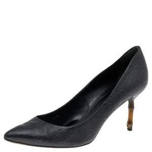 Gucci Black Guccissima Leather Pointed Toe Pumps Size 39