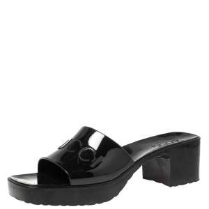 Pre Owned Gucci Black PVC Logo-Embossed Mule Sandals Size 39