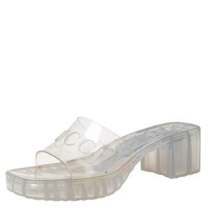 Pre Owned Gucci White Rubber Platform Slide Sandals Size 37