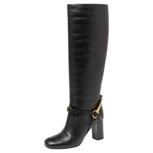 Gucci Black Leather Horsebit Knee High Boots Size 36