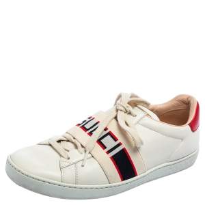 Gucci White/Red Leather Elastic Band Ace Low-Top Sneakers Size 37