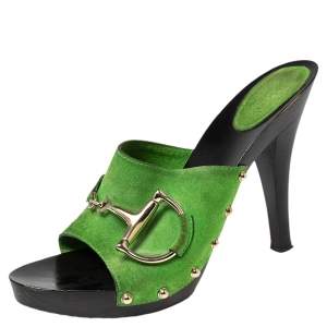 Pre Owned صندل كوغ غوتشي سويدي أخضر أيقونة بيت مقاس 41