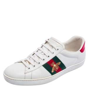 Gucci White Leather Bee Embroidered Ace Sneakers Size 42.5