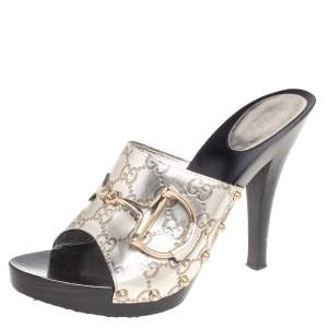 Pre Owned Gucci Gold Guccissima Leather Icon Bit Clog Sandals Size 41