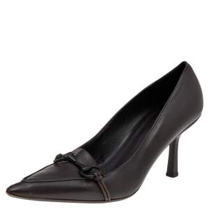 Pre Owned Gucci Dark Brown Leather Horsebit Pointed Toe Pumps Size 40