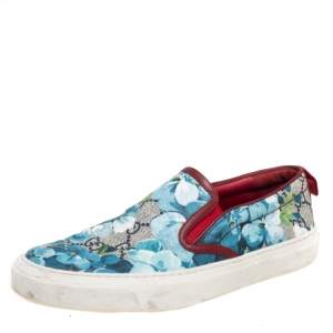 Gucci Multicolor GG Supreme Blooms Printed Canvas Slip On Sneakers Size 36