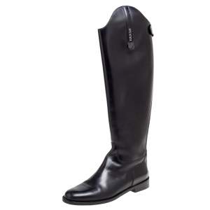 Pre Owned Gucci Black Leather Knee High Boots Size 40