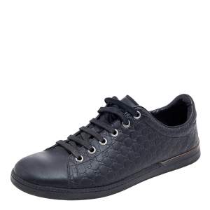 Gucci Black Microguccissima Leather Low Top Sneakers Size 36.5