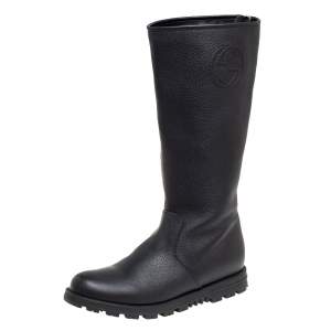 Gucci Black Leather Zip Up Knee Length Boots Size 37