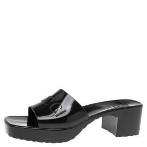 Pre Owned Gucci Black Rubber Block Heel Open Toe Sandals Size 39
