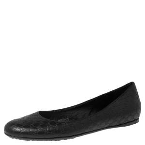 حذاء باليرينا فلات غوتشي جلد غوتسيميا أسود مقاس 37