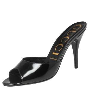 Gucci Black Patent Leather Slide Sandals Size 38