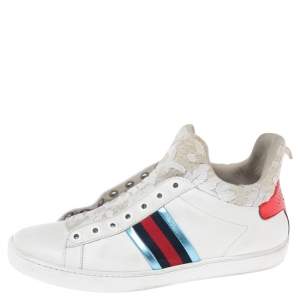 Gucci White Lace And Leather Ace Slip On High Top Sneakers Size 39