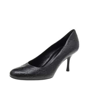 Pre Owned Gucci Black Guccissima Leather Round Toe Pumps Size 37