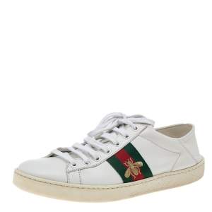 Gucci White Leather Ace Web Detail Low Top Sneakers Size 37.5