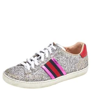 Gucci Silver Glitter Ace Wed Low Top Sneakers Size 37