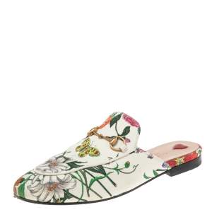 Pre Owned Gucci Multicolor Canvas Princetown Horsebit Mules Sandals Size 38.5