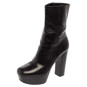 Pre Owned Gucci Black Leather Zip Platform Ankle Boots Size 38