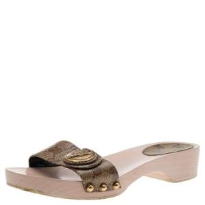 Gucci Brown GG Crystal Canvas Hysteria Wooden Slide Sandals Size 36