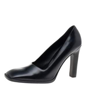Pre Owned Gucci Black Leather Square Toe Pumps Size 38