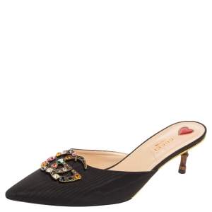 Pre Owned Gucci Black Canvas GG Crystal Logo Embellished  Unia Mule Sandals Size 40