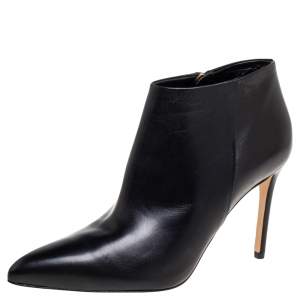 Pre Owned Gucci Black Leather Pointed-Toe Ankle Booties Size 37.5