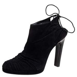 Pre Owned Gucci Black Suede Ankle Wrap Booties Size 38.5
