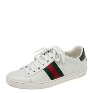 مملوكة مسبقًا Gucci White Leather Web Ace Sneakers Size 37