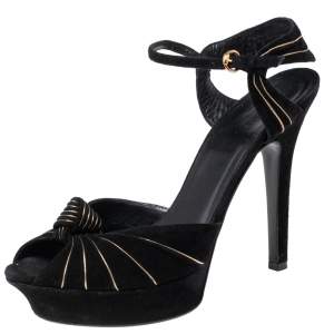 Gucci Black Suede Kelly Knot Platform Sandals Size 41