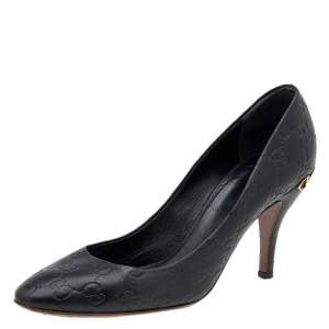 Pre Owned حذاء كعب عالي غوتشي هورسبيت جلد غوتشيسيما أسود مقاس 39