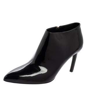 Pre Owned Gucci Black Patent Leather Pointed-Toe Ankle Booties Size 38