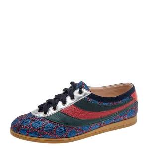 Gucci Multicolor GG Lurex Fabric And Leather Web Bee Embroidered Low Top Sneakers Size 37
