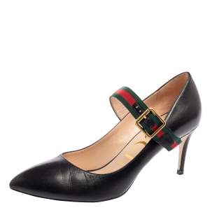 Pre Owned Gucci Black Leather Sylvie Mary Jane Pumps Size 39
