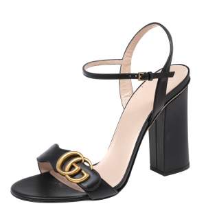 مملوكة مسبقًا صندل غوتشي  جلد أسود سير كاحل مزين بشعار مارمونت جي جي مقاس 39 