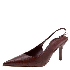 مملوكة مسبقًا صندل غوتشي جلد غوتشيسيما بني مقدمة مدببة فتحة كعب مقاس 40