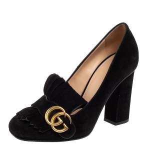 مملوكة مسبقًا Gucci Black Suede GG Marmont Fringe Pumps Size 37