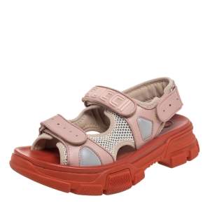 Pre Owned Gucci Multicolor Leather And Mesh Open Toe Sandals Size 36