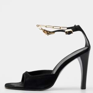Pre Owned Gucci Black Suede Open Toe Ankle Strap Sandals Size 37