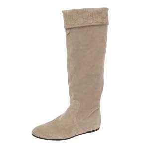 Pre Owned Gucci Grey Suede Knee High Boots Size 36.5