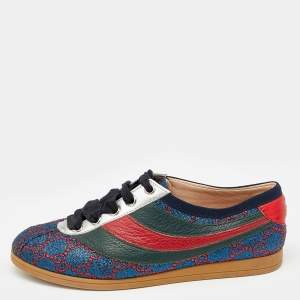 Gucci Multicolor Lurex Fabric And Leather Web Low Top Sneakers Size 35.5