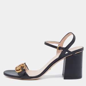 Pre Owned Gucci Black Leather GG Marmont  Ankle Strap Sandals Size 39