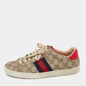 Gucci Brown GG Canvas Ace Web Sneakers Size 37