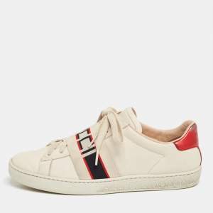 Gucci Cream/Red Leather Ace  Band Low Top Sneakers Size 37