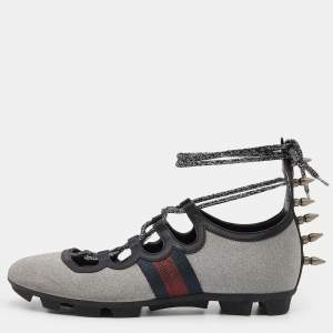Gucci Silver Glitter Titan Web Studded Low Top Sneakers Size 39