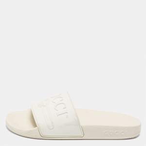 Pre Owned حذاء سلايدز غوتشي بول مطاط أوف وايت حرف جي متشابك مقاس36