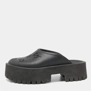 Pre Owned Gucci Black Rubber GG Platform Sandals Size 37